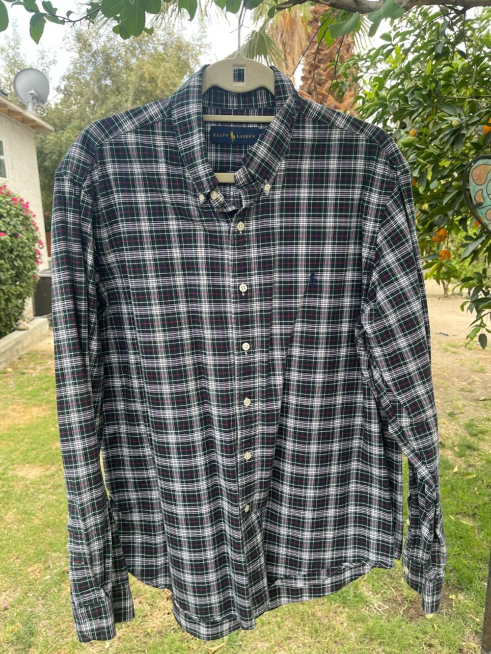 Ralph Lauren Green and White Plaid Button-Down Shirt